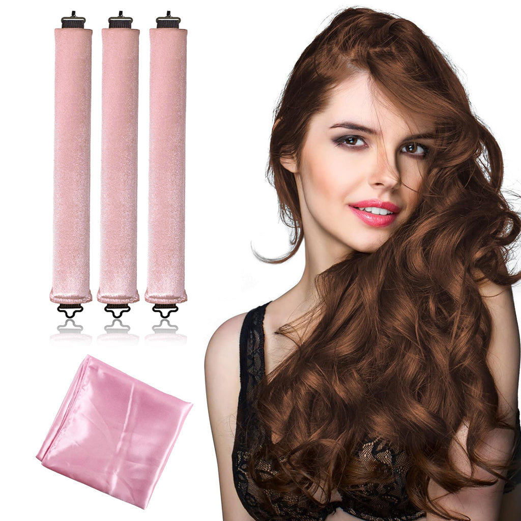 MAYCREATE 3pcs Heatless Overnight Hair Curlers, Hair Curlers to Sleep In Curlers Blowout, No Heat Curling Rods Set for Women with Headscarf and Hook for Long Hair, Pink MAYCREATE 3pcs Heatless Overnight Hair Curlers, Hair Curlers to Sleep In Curlers Blowout, No Heat Curling Rods Set for Women with Headscarf and Hook for Long Hair, Pink